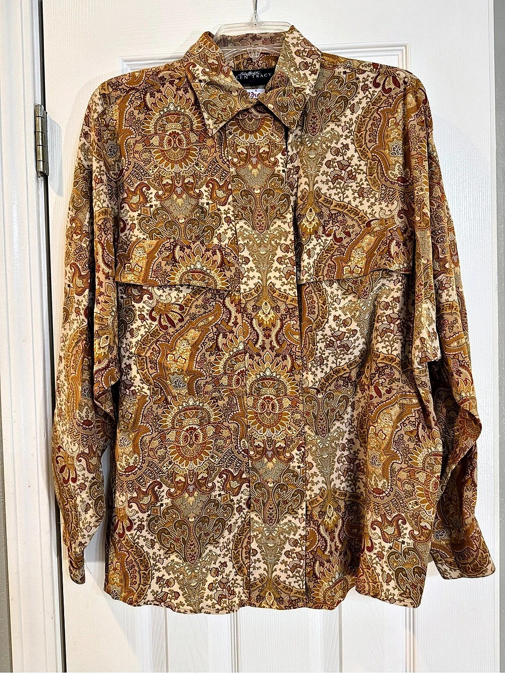 Ellen Tracy Paisley Button Down in Brown & Cream Size 8